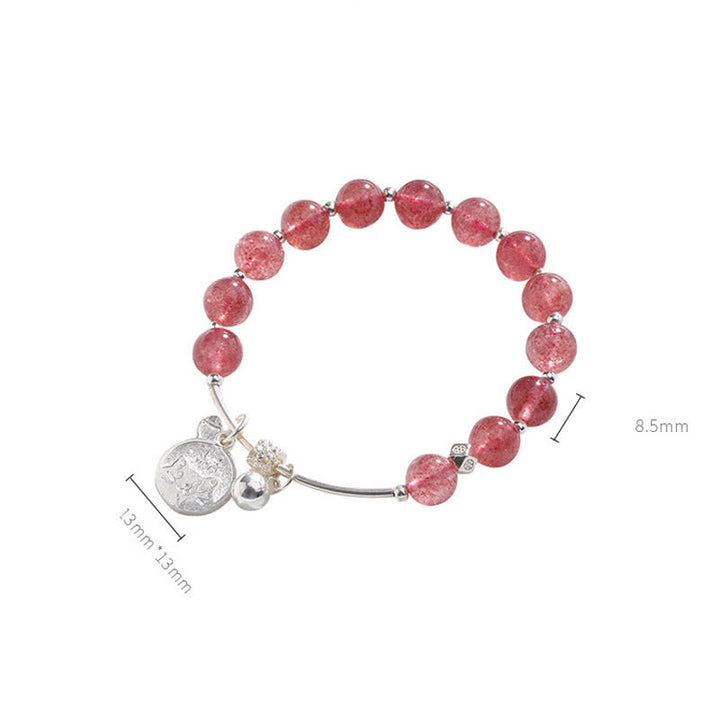 Olivenorma Strawberry Quartz Beaded Cat Bell Pendant Bracelet - image 5