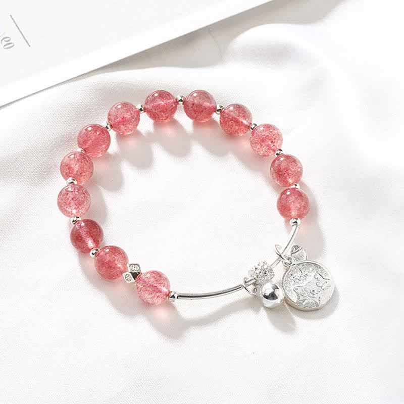 Olivenorma Strawberry Quartz Beaded Cat Bell Pendant Bracelet - image 4