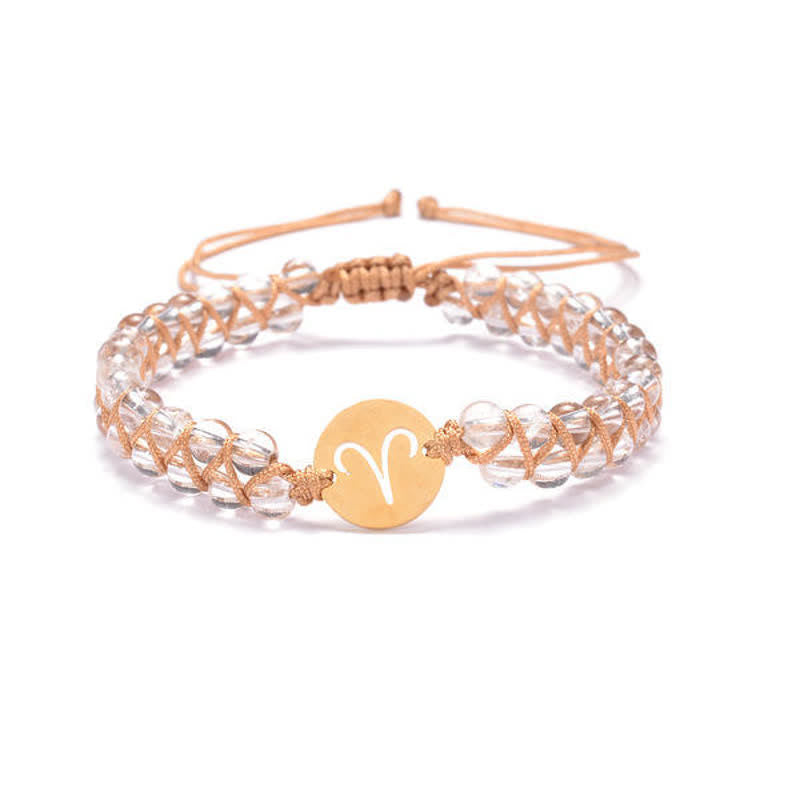 Olivenorma Natural Stone Handwoven Double Beaded Zodiac Bracelet - Aries & Clear Crystal - image 2