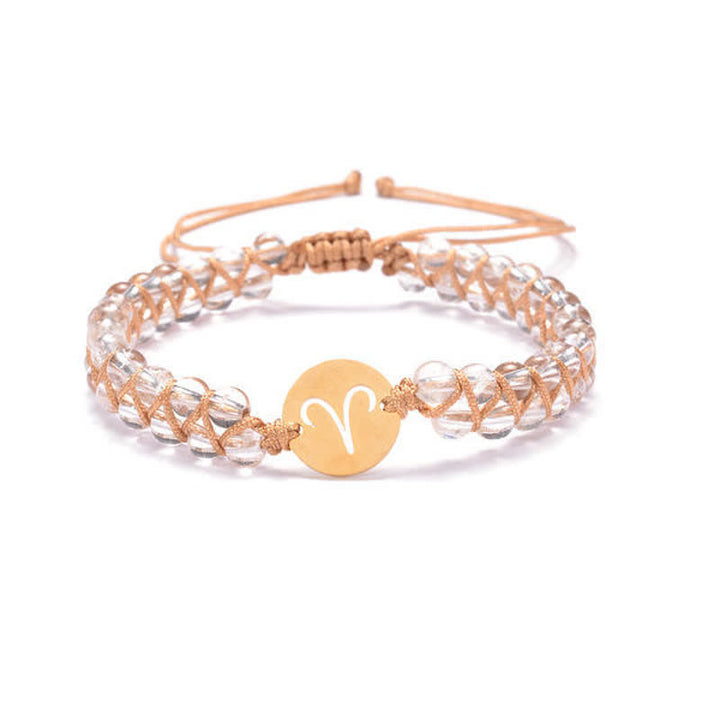 Olivenorma Natural Stone Handwoven Double Beaded Zodiac Bracelet - Aries & Clear Crystal - image 2