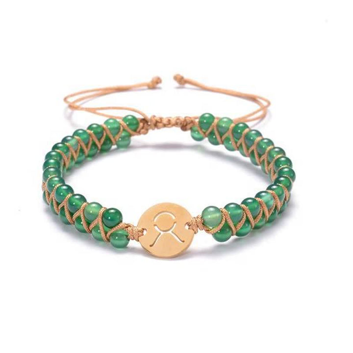 Olivenorma Natural Stone Handwoven Double Beaded Zodiac Bracelet - Taurus & Emerald - image 4