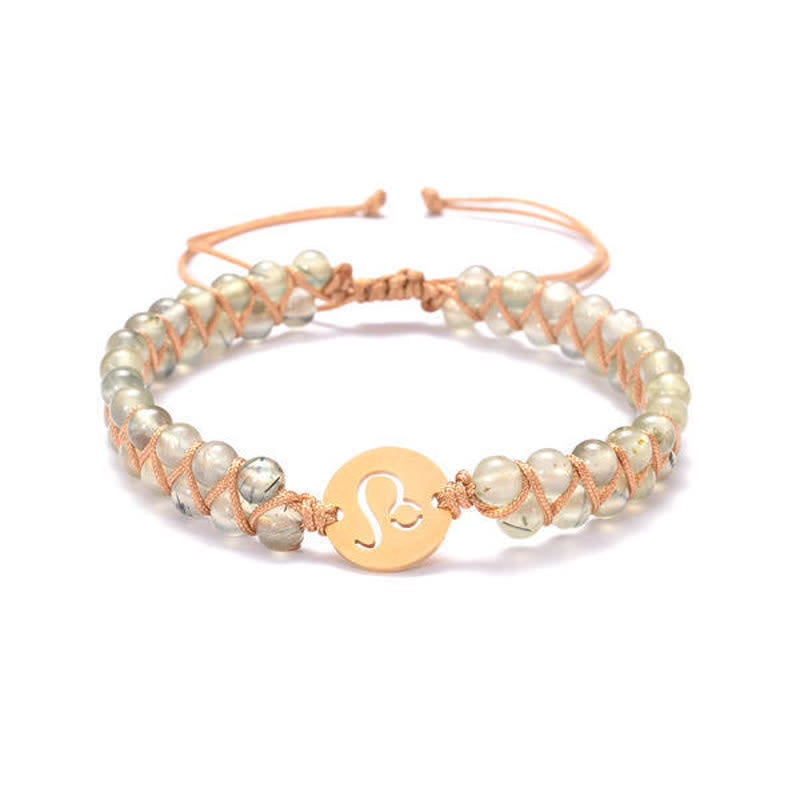 Olivenorma Natural Stone Handwoven Double Beaded Zodiac Bracelet - Leo & Green Phantom Quartz - image 10