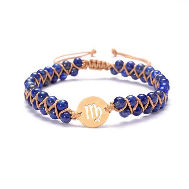 Olivenorma Natural Stone Handwoven Double Beaded Zodiac Bracelet - Virgo & Lapis Lazuli - image 0
