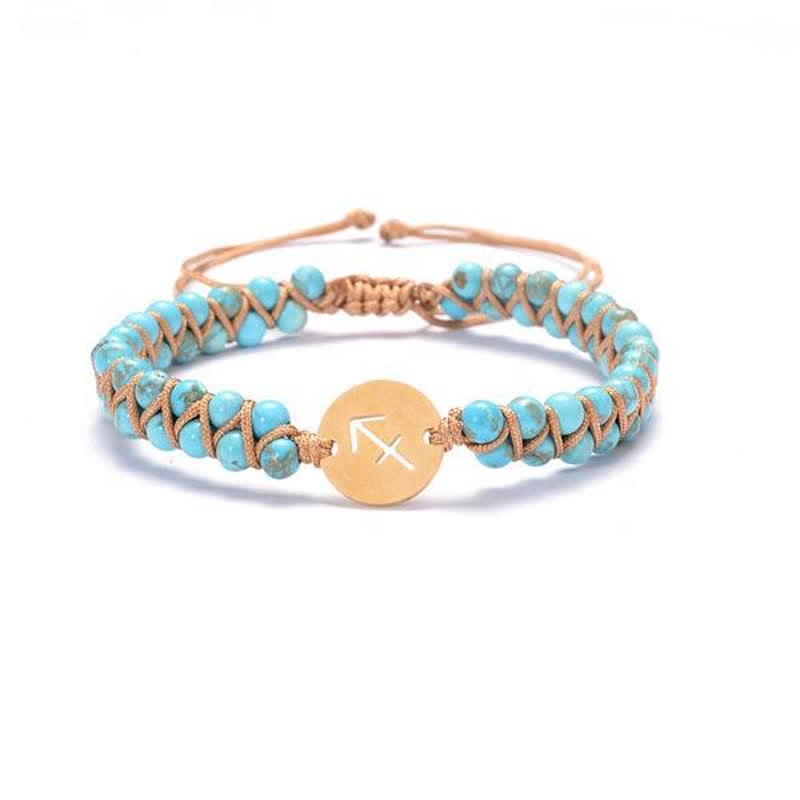 Olivenorma Natural Stone Handwoven Double Beaded Zodiac Bracelet - Sagittarius & Turquoise - image 16