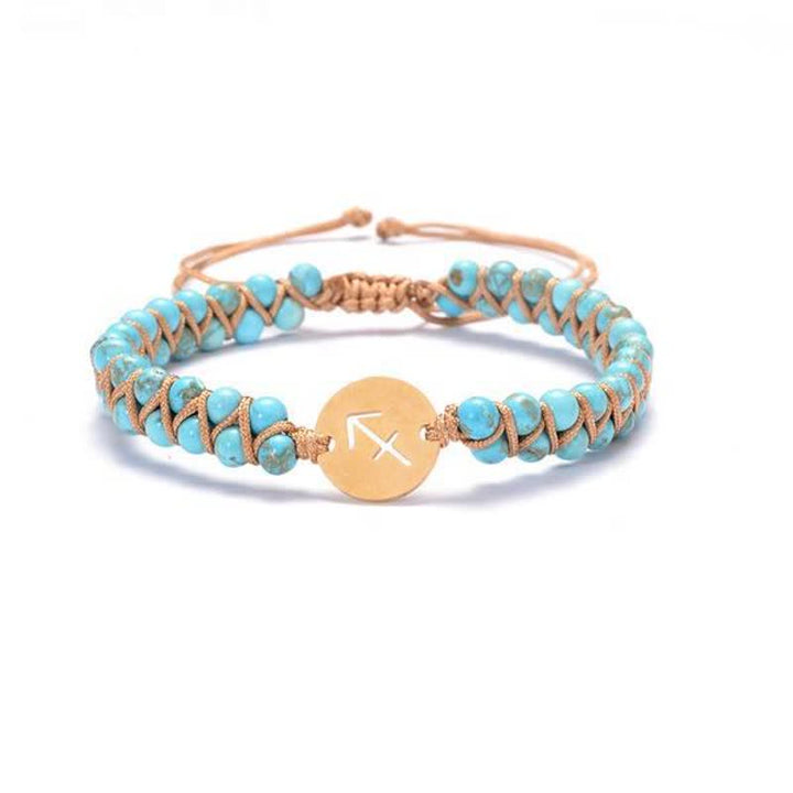 Olivenorma Natural Stone Handwoven Double Beaded Zodiac Bracelet - Sagittarius & Turquoise - image 16