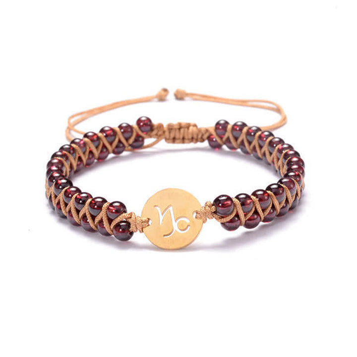 Olivenorma Natural Stone Handwoven Double Beaded Zodiac Bracelet - Capricorn & Garnet - image 18