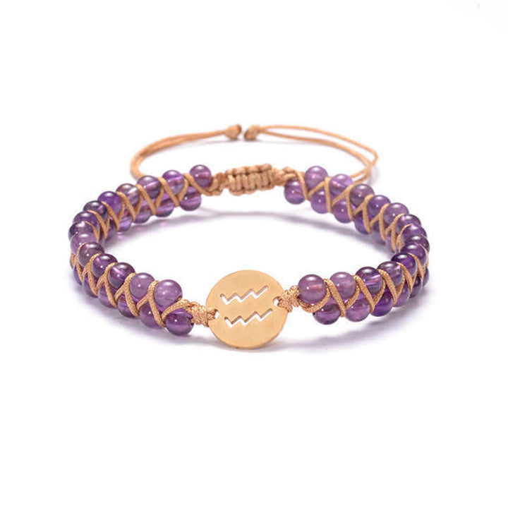 Olivenorma Natural Stone Handwoven Double Beaded Zodiac Bracelet - Aquarius & Amethyst - image 20