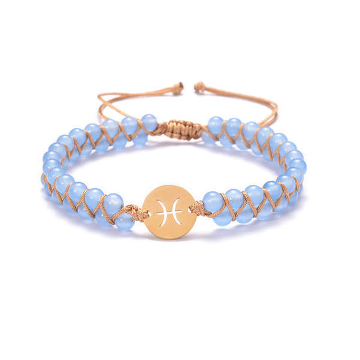 Olivenorma Natural Stone Handwoven Double Beaded Zodiac Bracelet - Pisces & Aquamarine - image 22