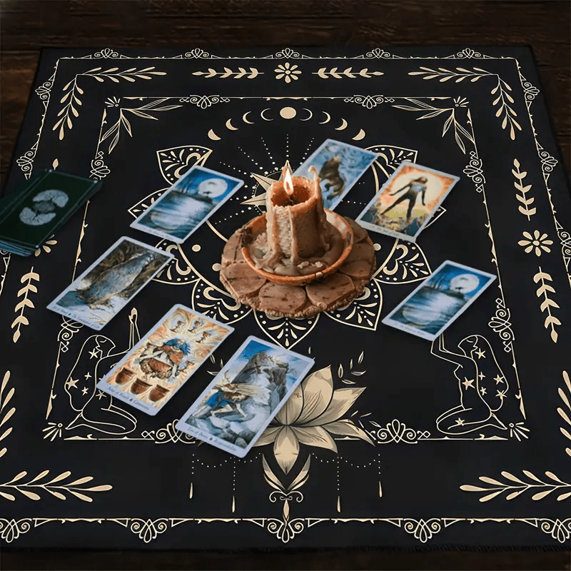Olivenorma Mystical Moon Phase Lotus Sign Divination Tarot Tablecloth - image 3