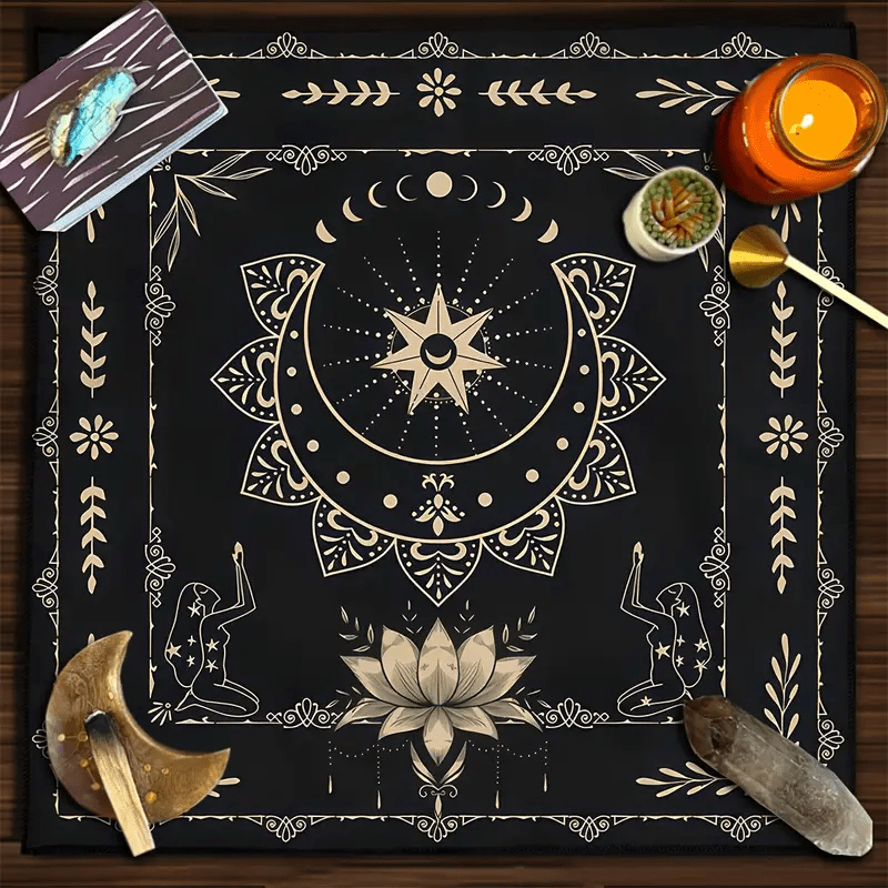 Olivenorma Mystical Moon Phase Lotus Sign Divination Tarot Tablecloth - image 0
