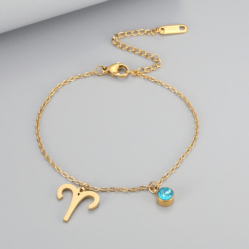Olivenorma Blue Topaz Zodiac Symbol Pendant Bracelet - Aries - image 0