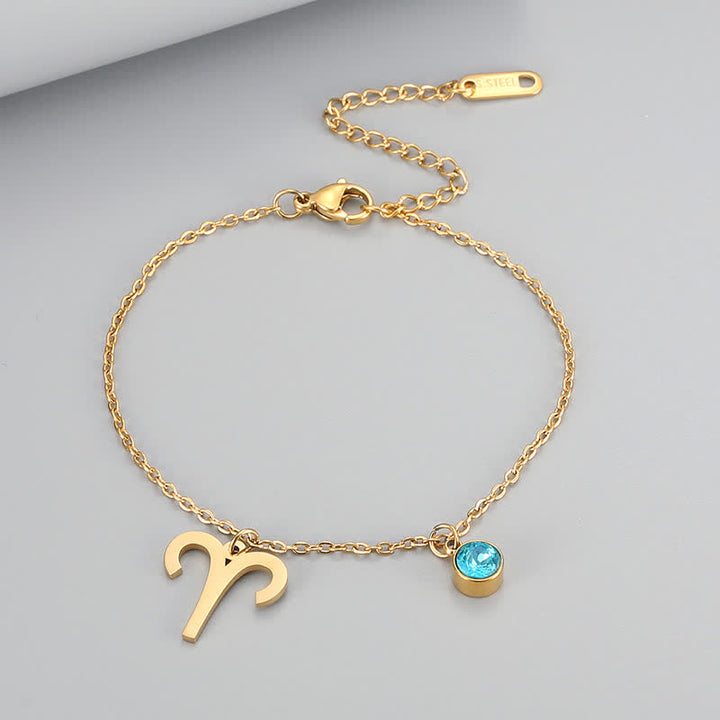 Olivenorma Blue Topaz Zodiac Symbol Pendant Bracelet - Aries - image 0