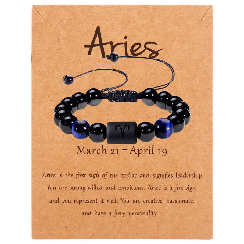 Olivenorma Obsidian Blue Tiger Eye Zodiac Beaded Adjustable Bracelet - Aries - image 1