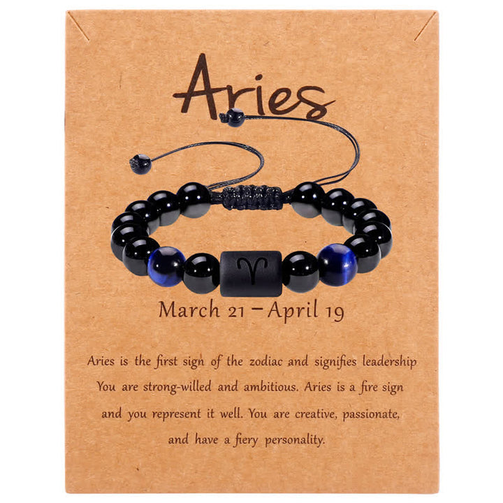 Olivenorma Obsidian Blue Tiger Eye Zodiac Beaded Adjustable Bracelet - Aries - image 1