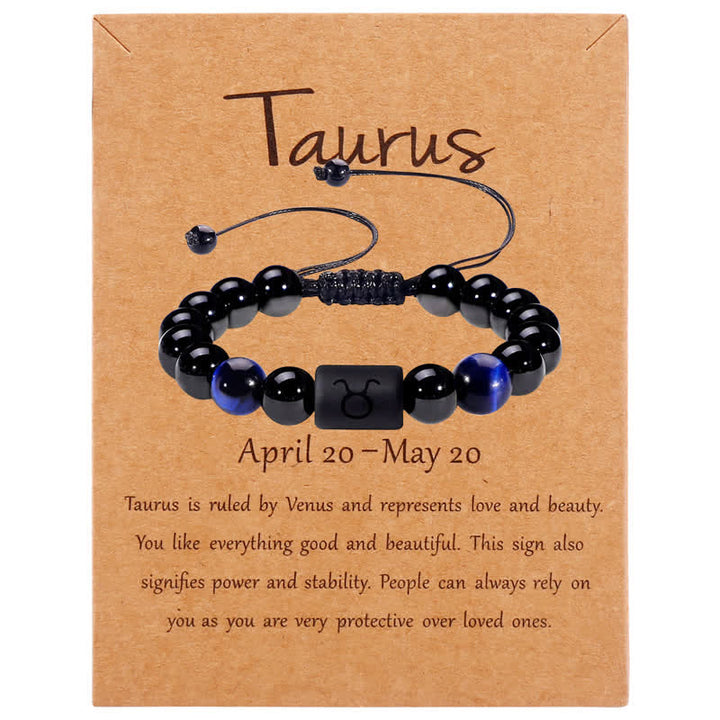 Olivenorma Obsidian Blue Tiger Eye Zodiac Beaded Adjustable Bracelet - Taurus - image 3