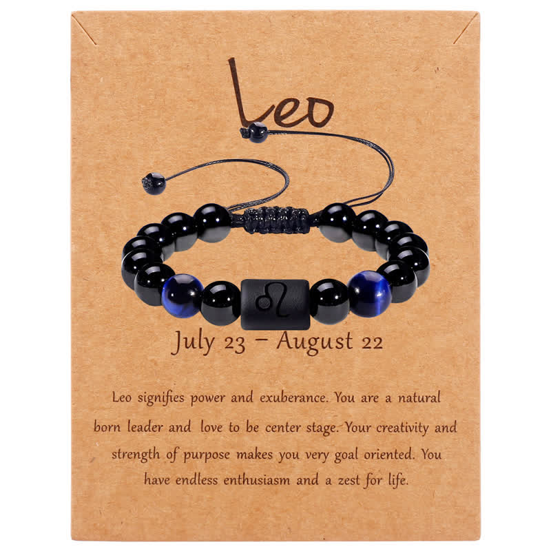 Olivenorma Obsidian Blue Tiger Eye Zodiac Beaded Adjustable Bracelet - Leo - image 6