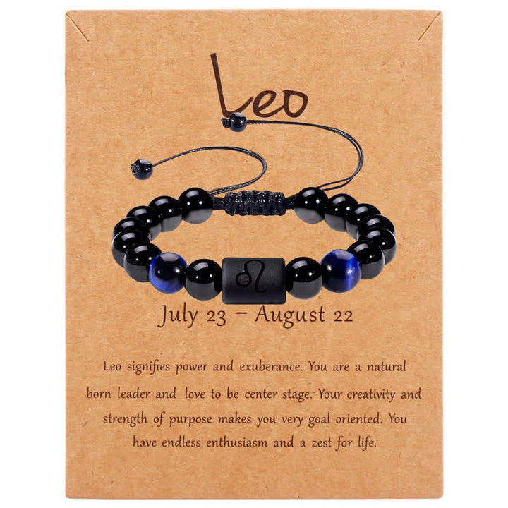 Olivenorma Obsidian Blue Tiger Eye Zodiac Beaded Adjustable Bracelet - Leo - image 6