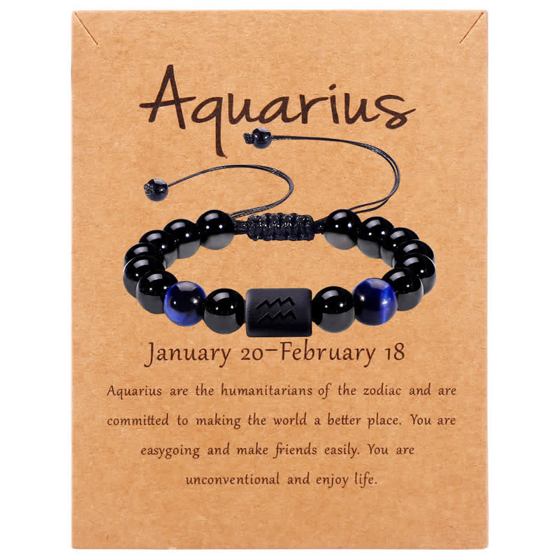 Olivenorma Obsidian Blue Tiger Eye Zodiac Beaded Adjustable Bracelet - Aquarius - image 12