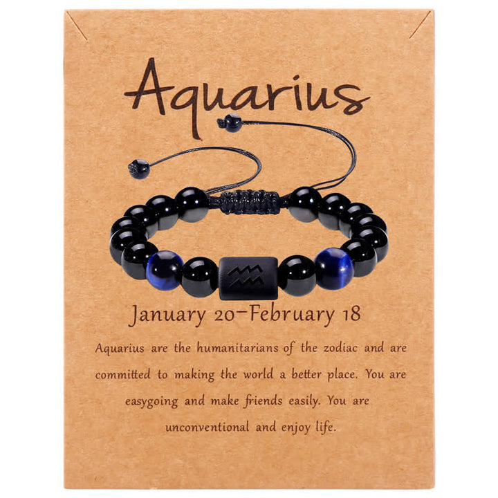 Olivenorma Obsidian Blue Tiger Eye Zodiac Beaded Adjustable Bracelet - Aquarius - image 12