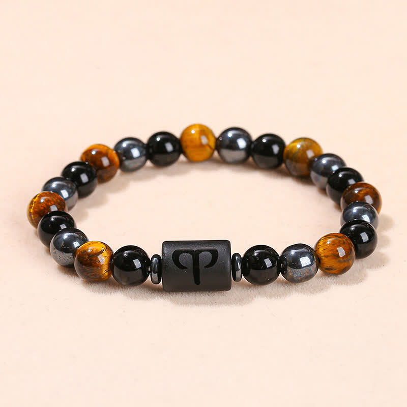 Olivenorma Black Onyx Tiger Eye Hematite Zodiac Beaded Bracelet - Aries - image 1