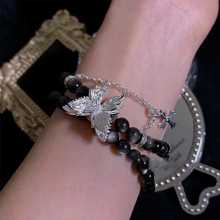 Olivenorma Silver Obsidian Butterfly Pendant Bracelet - image 1
