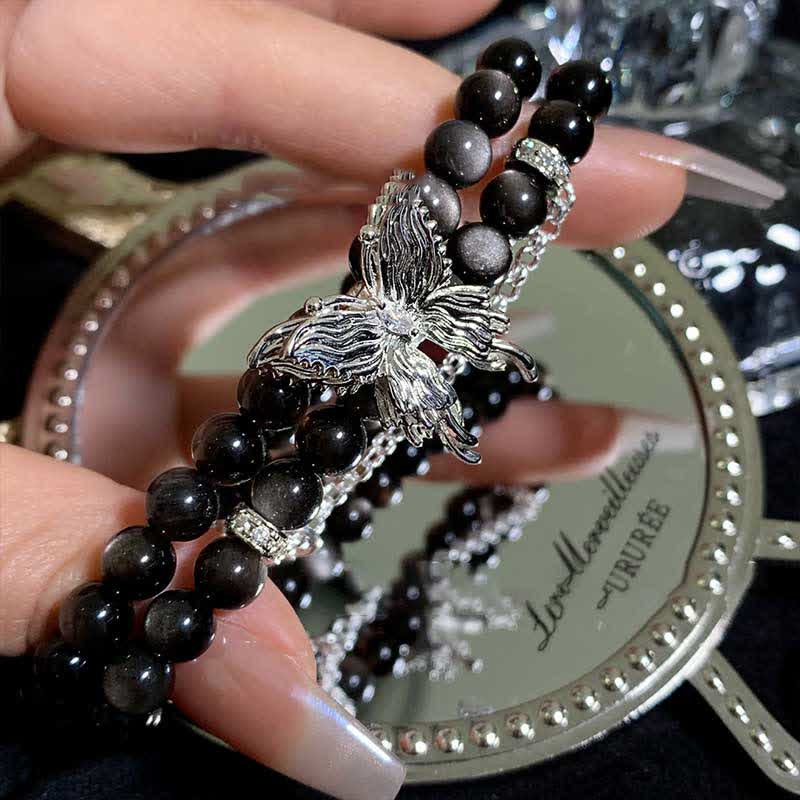 Olivenorma Silver Obsidian Butterfly Pendant Bracelet - image 3