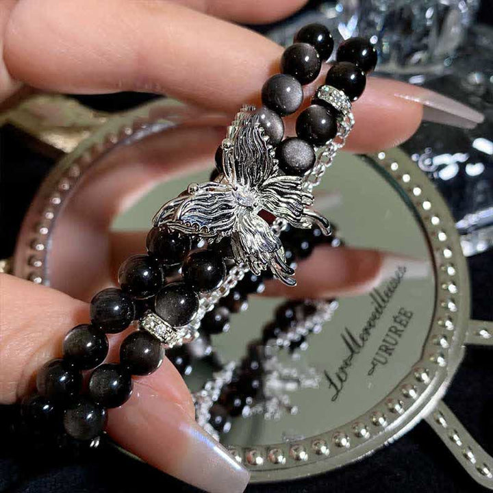 Olivenorma Silver Obsidian Butterfly Pendant Bracelet - image 3