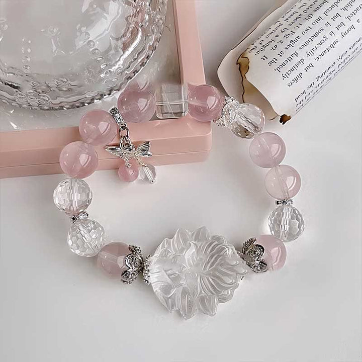 Olivenorma Clear Crystal Rose Quartz Butterfly Pendant Bracelet - image 2