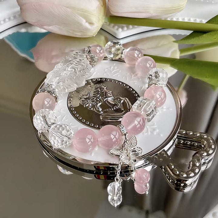 Olivenorma Clear Crystal Rose Quartz Butterfly Pendant Bracelet - Clear Crystal & Rose Quartz - image 0