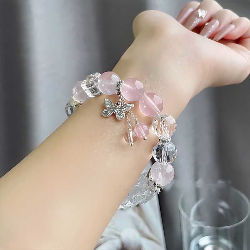 Olivenorma Clear Crystal Rose Quartz Butterfly Pendant Bracelet - image 1