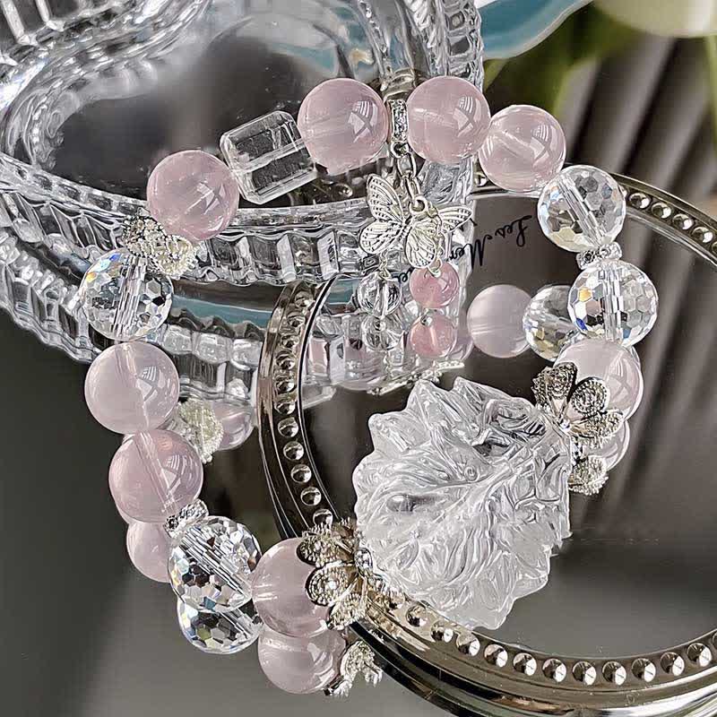 Olivenorma Clear Crystal Rose Quartz Butterfly Pendant Bracelet - image 3