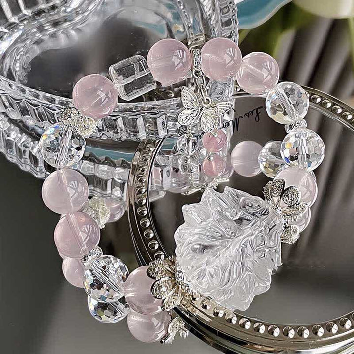 Olivenorma Clear Crystal Rose Quartz Butterfly Pendant Bracelet - image 3