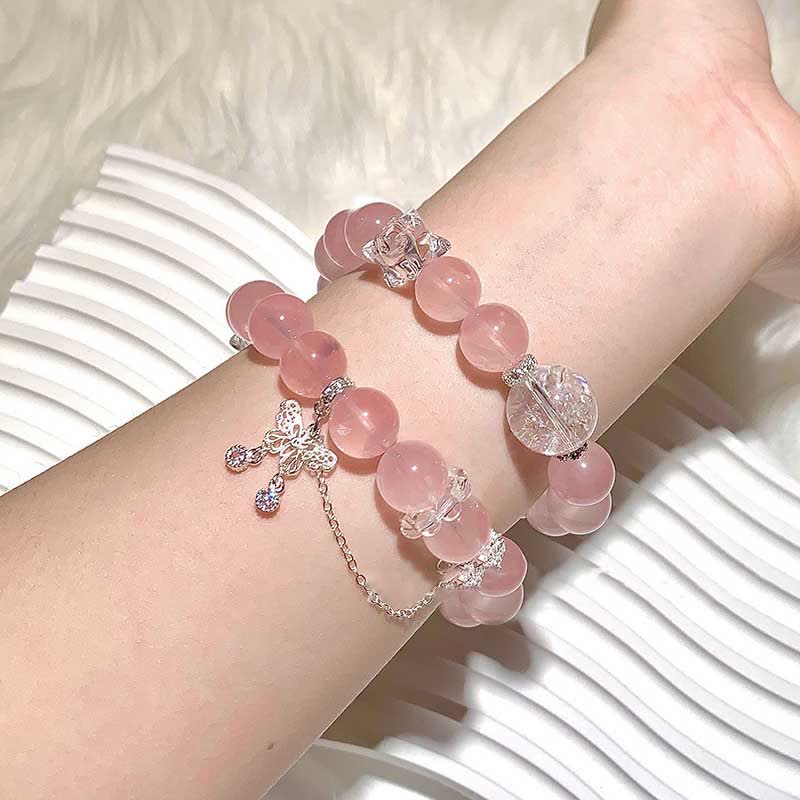 Olivenorma Rose Quartz Butterfly Pendant Adjustable Bracelet - Clear Crystal & Rose Quartz - image 0