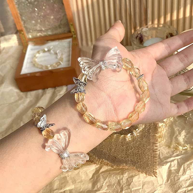 Olivenorma Citrine Beaded Clear Crystal Butterfly Pendant Bracelet - Citrine & Clear Crystal - image 0