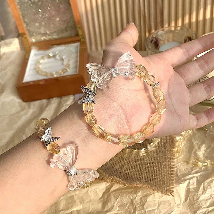 Olivenorma Citrine Beaded Clear Crystal Butterfly Pendant Bracelet - Citrine & Clear Crystal - image 0