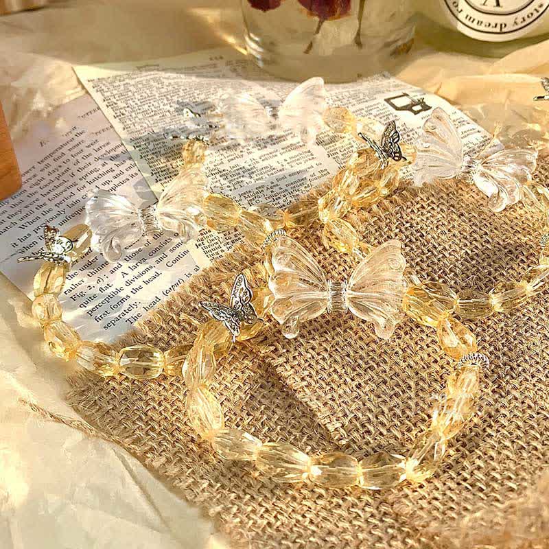 Olivenorma Citrine Beaded Clear Crystal Butterfly Pendant Bracelet - image 2