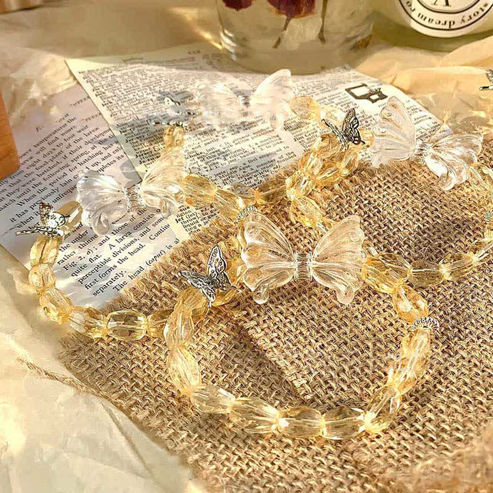 Olivenorma Citrine Beaded Clear Crystal Butterfly Pendant Bracelet - image 2