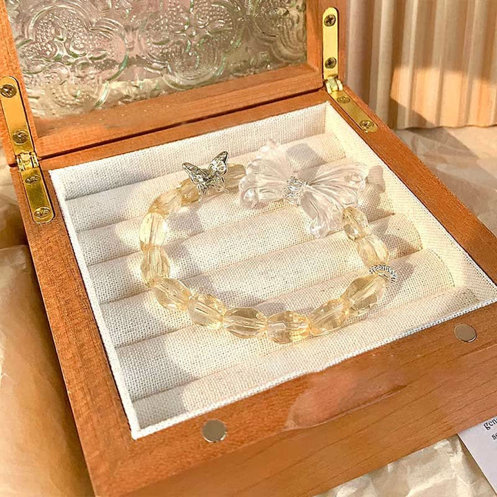 Olivenorma Citrine Beaded Clear Crystal Butterfly Pendant Bracelet - image 1