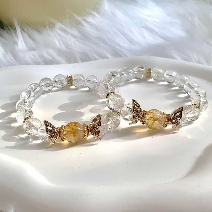 Olivenorma Clear Crystal Gold Rutilated Quartz Butterfly Beaded Bracelet - Clear Crystal & Gold Rutilated Quartz - image 0