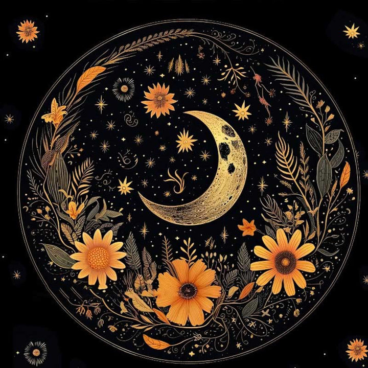 Olivenorma Square Chenille Wicca Moon Phase Tablecloth - Moon & Flowers - 70cm*70cm - image 5