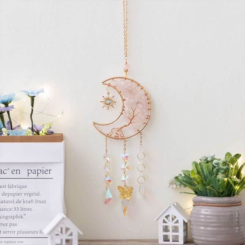 Olivenorma Rose Quartz Star Moon Butterfly Suncatcher Wind Chime - image 4