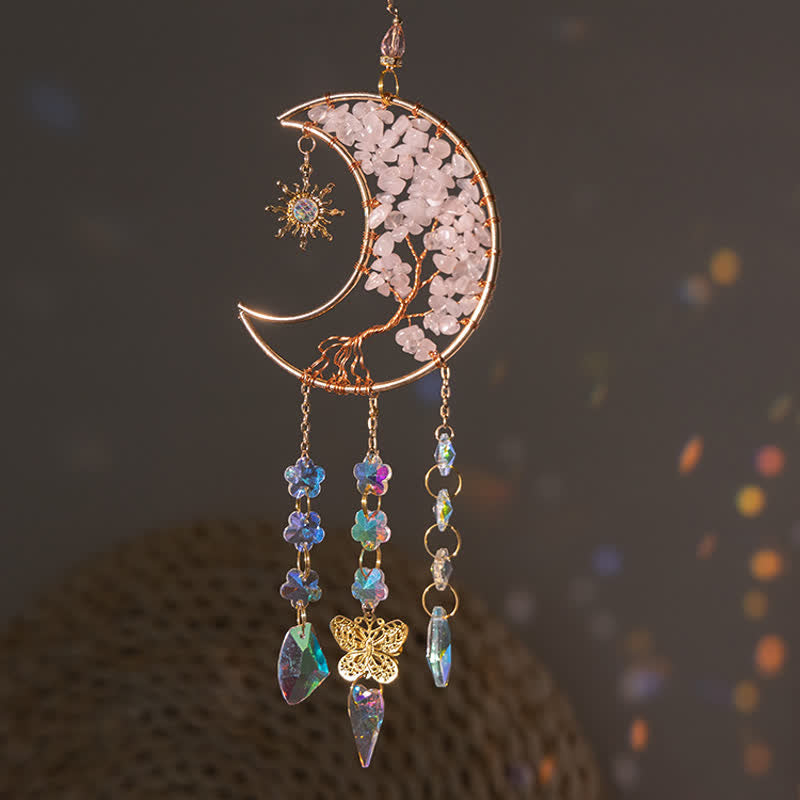 Olivenorma Rose Quartz Star Moon Butterfly Suncatcher Wind Chime - image 3
