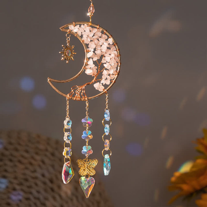 Olivenorma Rose Quartz Star Moon Butterfly Suncatcher Wind Chime - Rose Quartz - image 0