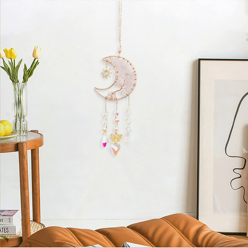 Olivenorma Rose Quartz Star Moon Butterfly Suncatcher Wind Chime - image 8