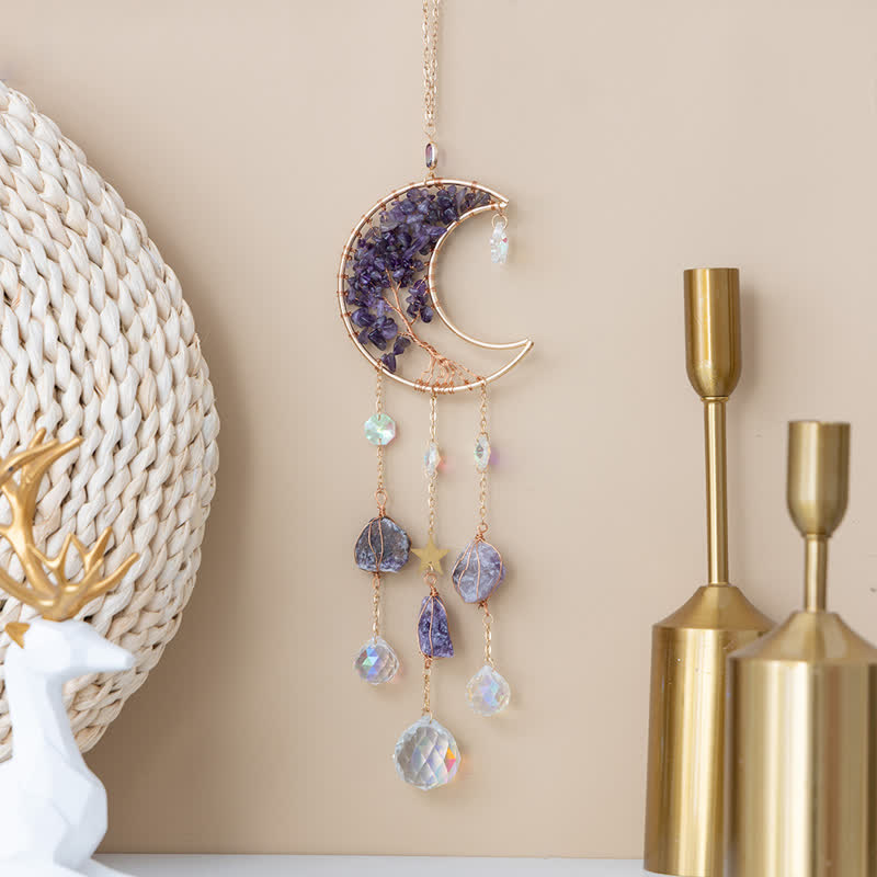 Olivenorma Natural Gemstone Moon Pendant For Meditation Spiritual Growth And Emotional Balance Crystal Wind Chime - image 5