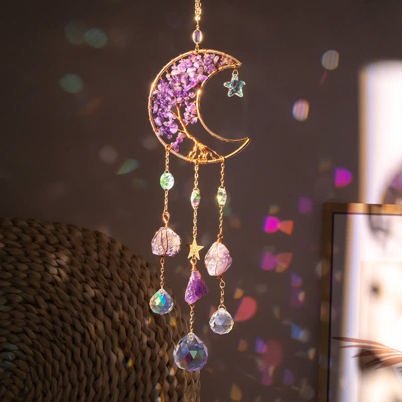 Olivenorma Natural Gemstone Moon Pendant For Meditation Spiritual Growth And Emotional Balance Crystal Wind Chime - image 1