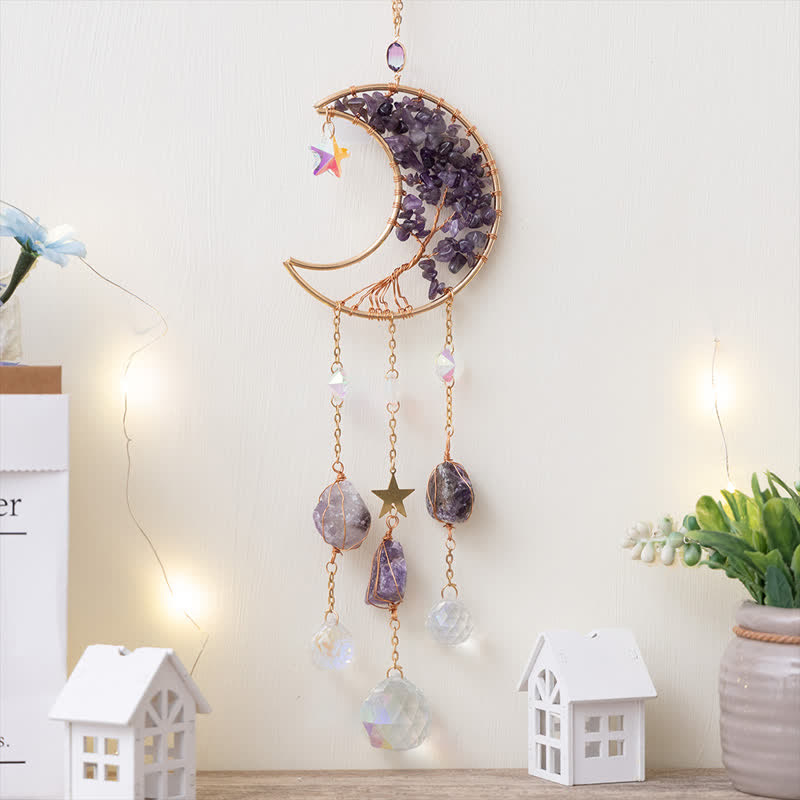 Olivenorma Natural Gemstone Moon Pendant For Meditation Spiritual Growth And Emotional Balance Crystal Wind Chime - image 7