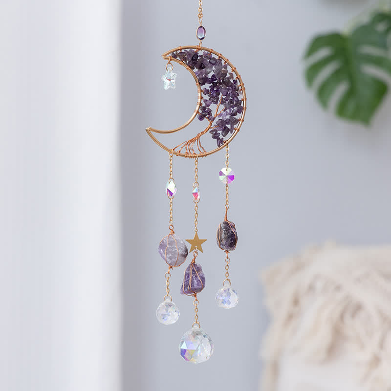 Olivenorma Natural Gemstone Moon Pendant For Meditation Spiritual Growth And Emotional Balance Crystal Wind Chime - image 4