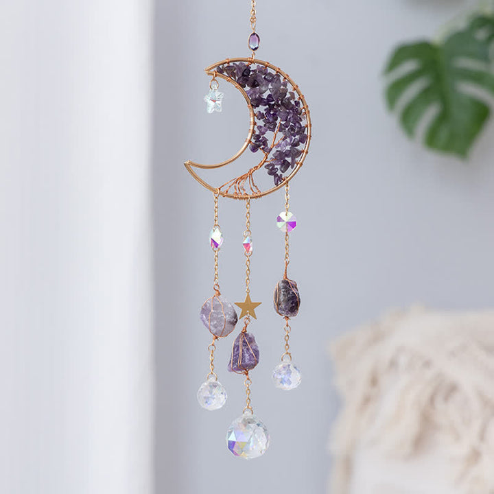 Olivenorma Natural Gemstone Moon Pendant For Meditation Spiritual Growth And Emotional Balance Crystal Wind Chime - image 4