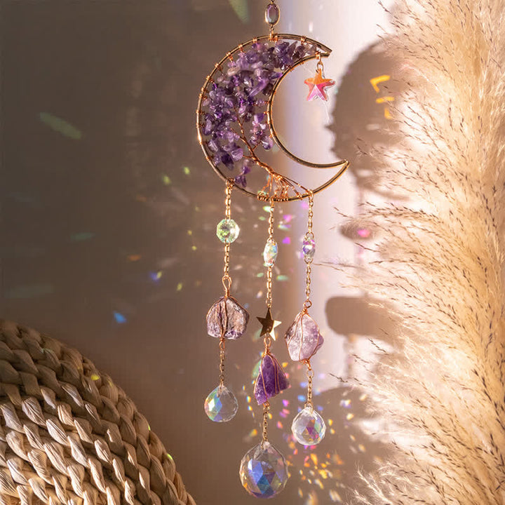 Olivenorma Natural Gemstone Moon Pendant For Meditation Spiritual Growth And Emotional Balance Crystal Wind Chime - image 0